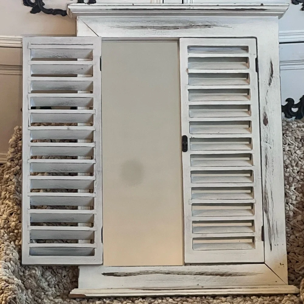 Rustic White Shuttered Wall mirror, weathered distressed wood shutter